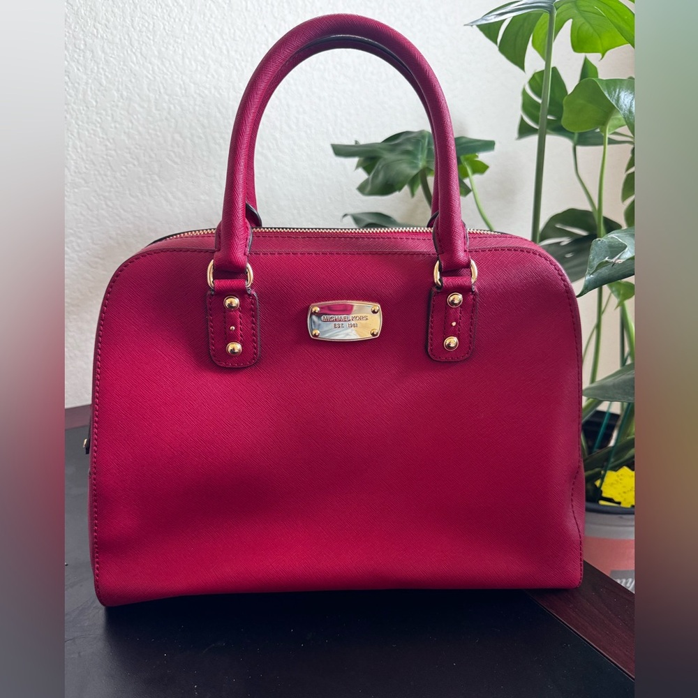 Authentic Michael Kors Saffiano Leather Red Satchel Bag